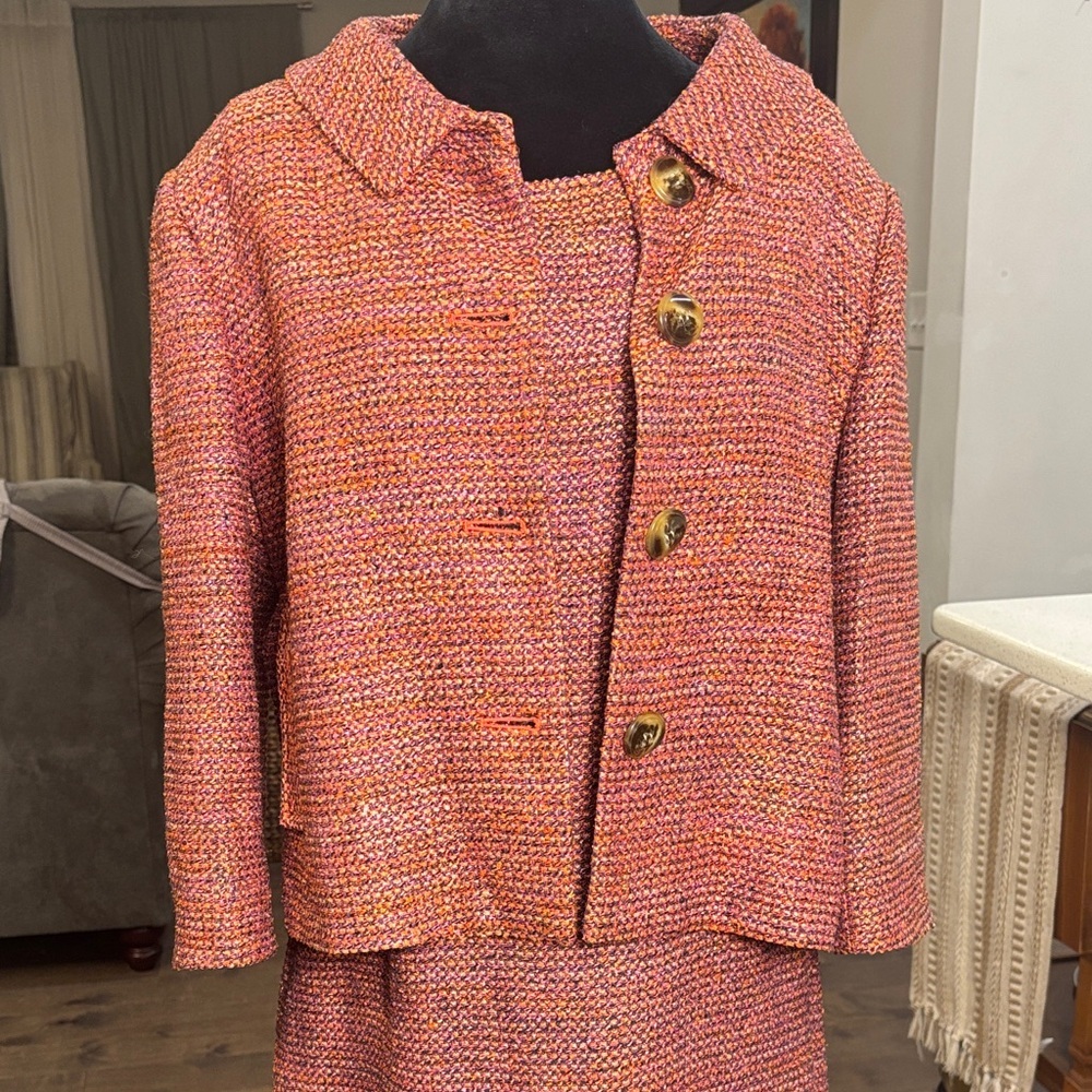 Talbots Vibrant Pink and Orange Tweed Jacket and sleeveless dress
